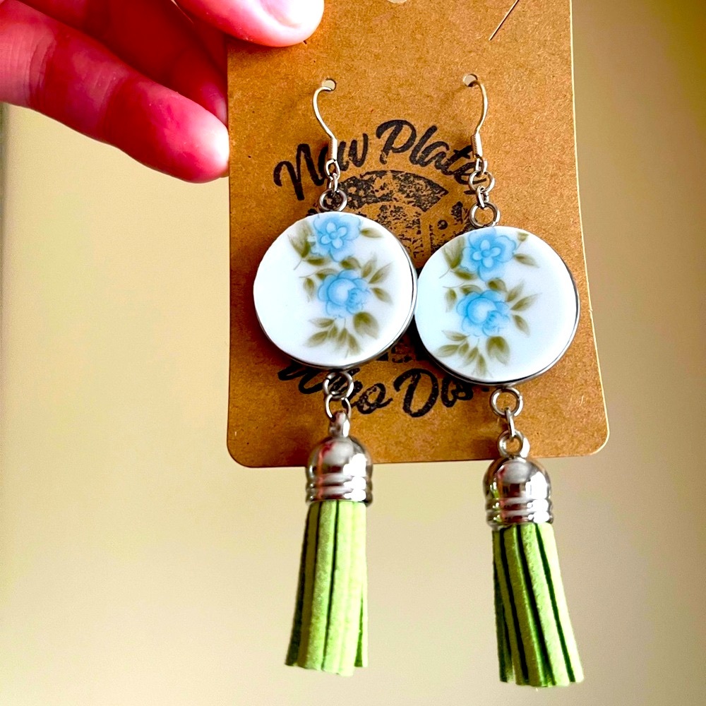 New Broken China plate floral earrings